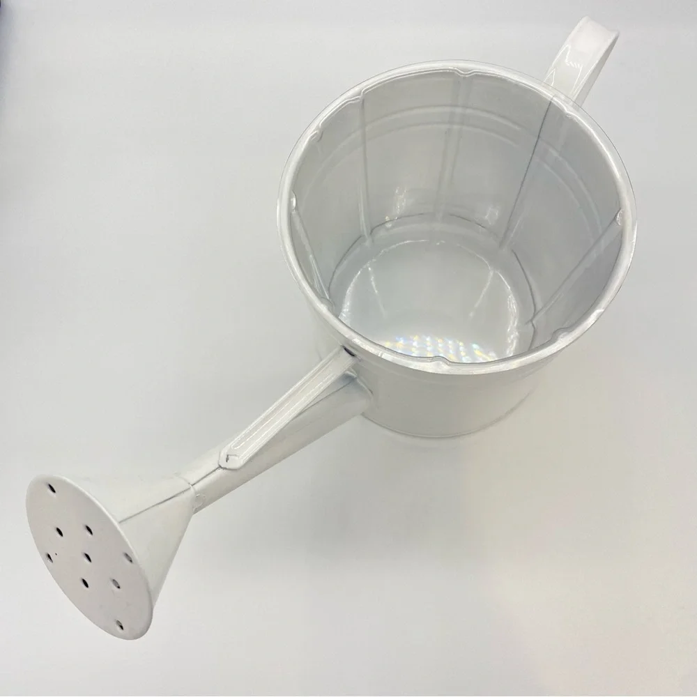White Metal Watering Can Includes Plastic Liner for Bouquets or Potted Plants